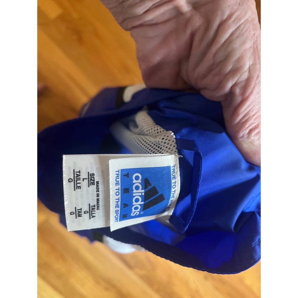 Adidas Team Track Jacket Blue 3  Stripe Full Zip 90s Y2K Performance Mesh L - Picture 4 of 6